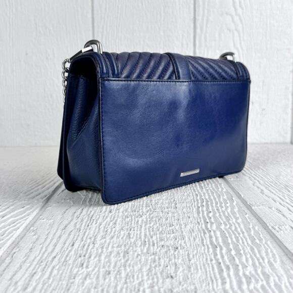 Rebecca Minkoff Chevron Quilted Love Crossbody Bag Blue Leather Chain Shoulder - Picture 5 of 12